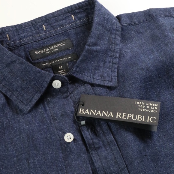 Banana Republic 100% Linen Shirt US M Navy Blue NWT - Picture 1 of 14